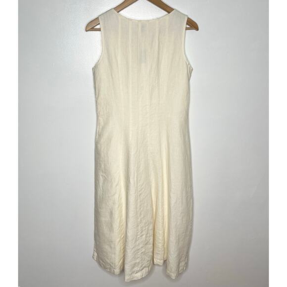 J. Jill Womens Linen Midi Dress Small Ivory Butter Yellow Summer Minimalist - Picture 9 of 13
